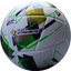 Soccer ball with geometric design and visible branding on a white background
