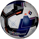 Soccer ball with brand logos on a white background