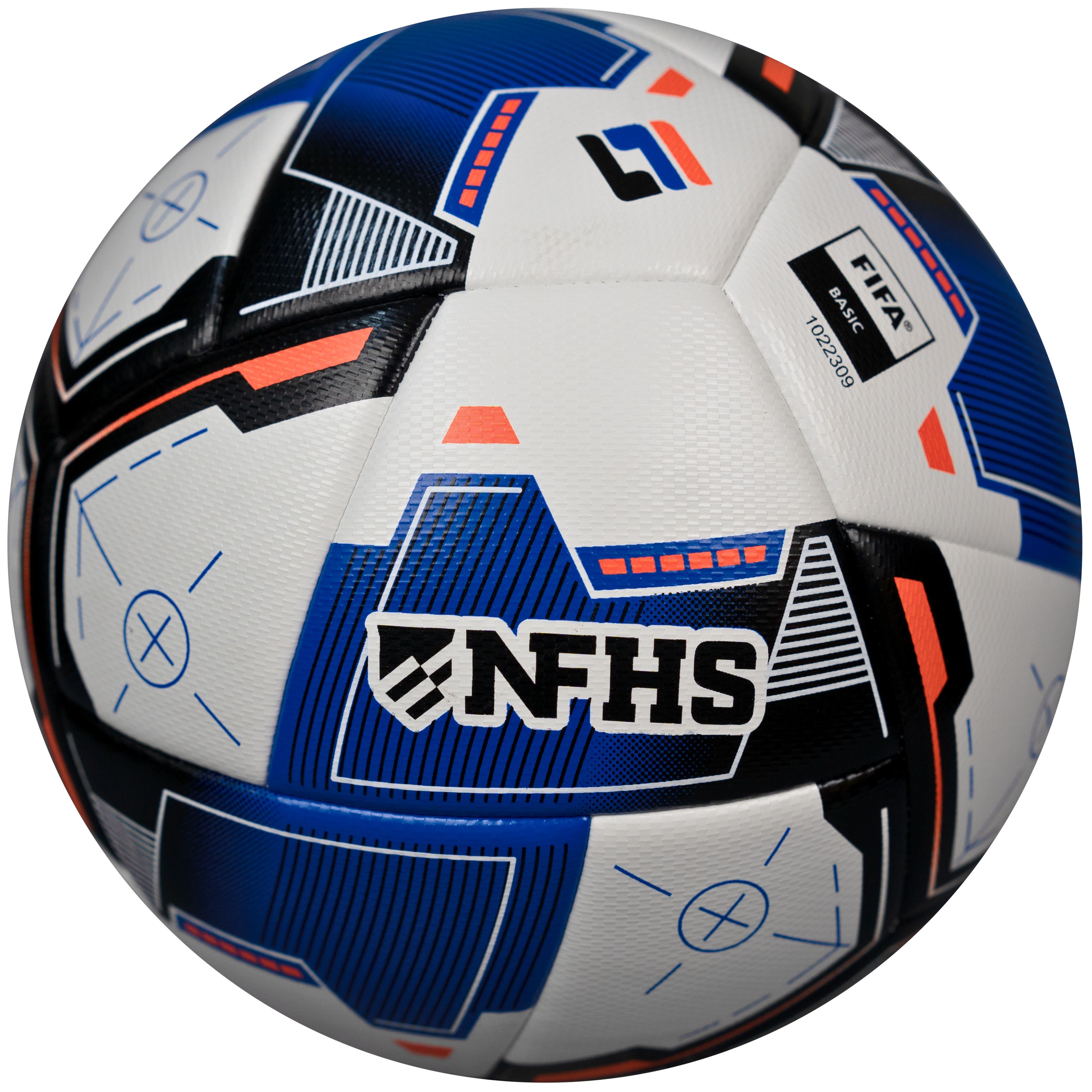 Soccer ball with NFHS logo on a white background