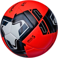 Red, black, and gray soccer ball with brand logo on a white background