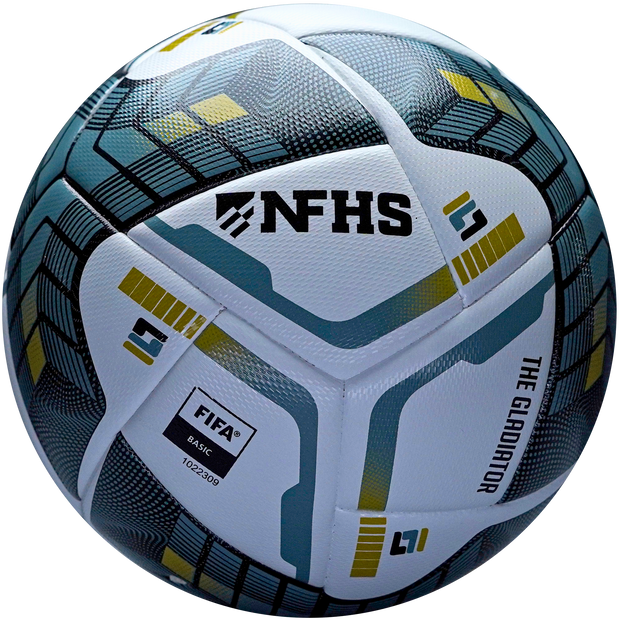 Soccer ball with NFHS and FIFA branding on a white background